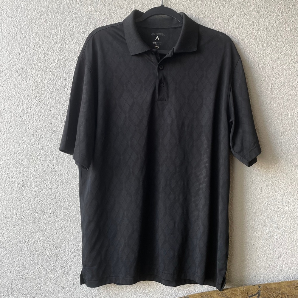 Antigua Mens Polo Shirt Large Black Polyester Desert Dry Golf St Charles CC
